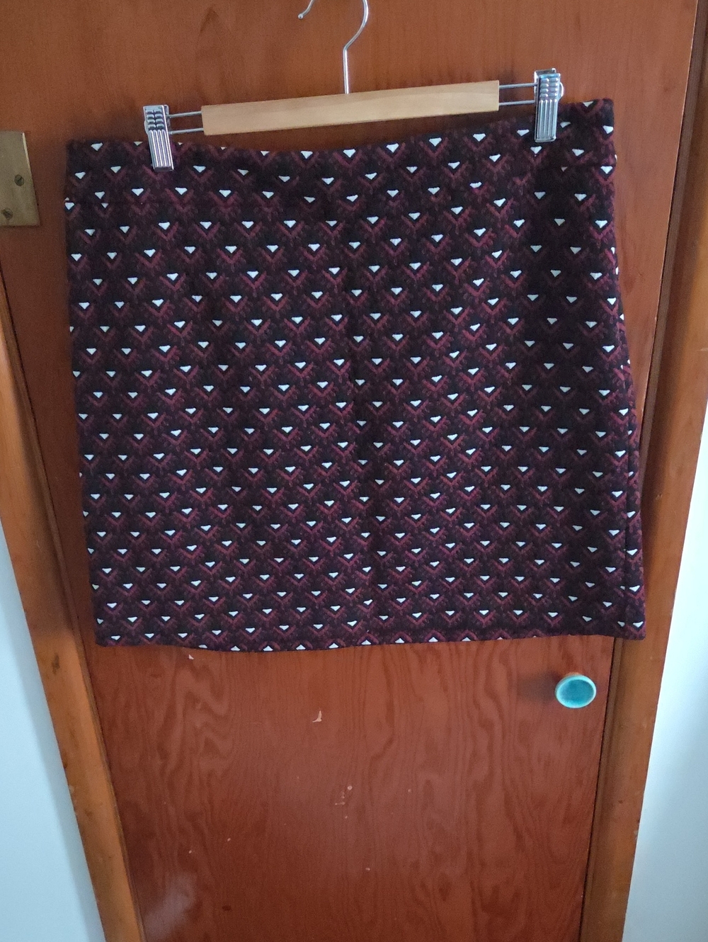 LOFT Burgundy and Black Patterned Mini Skirt